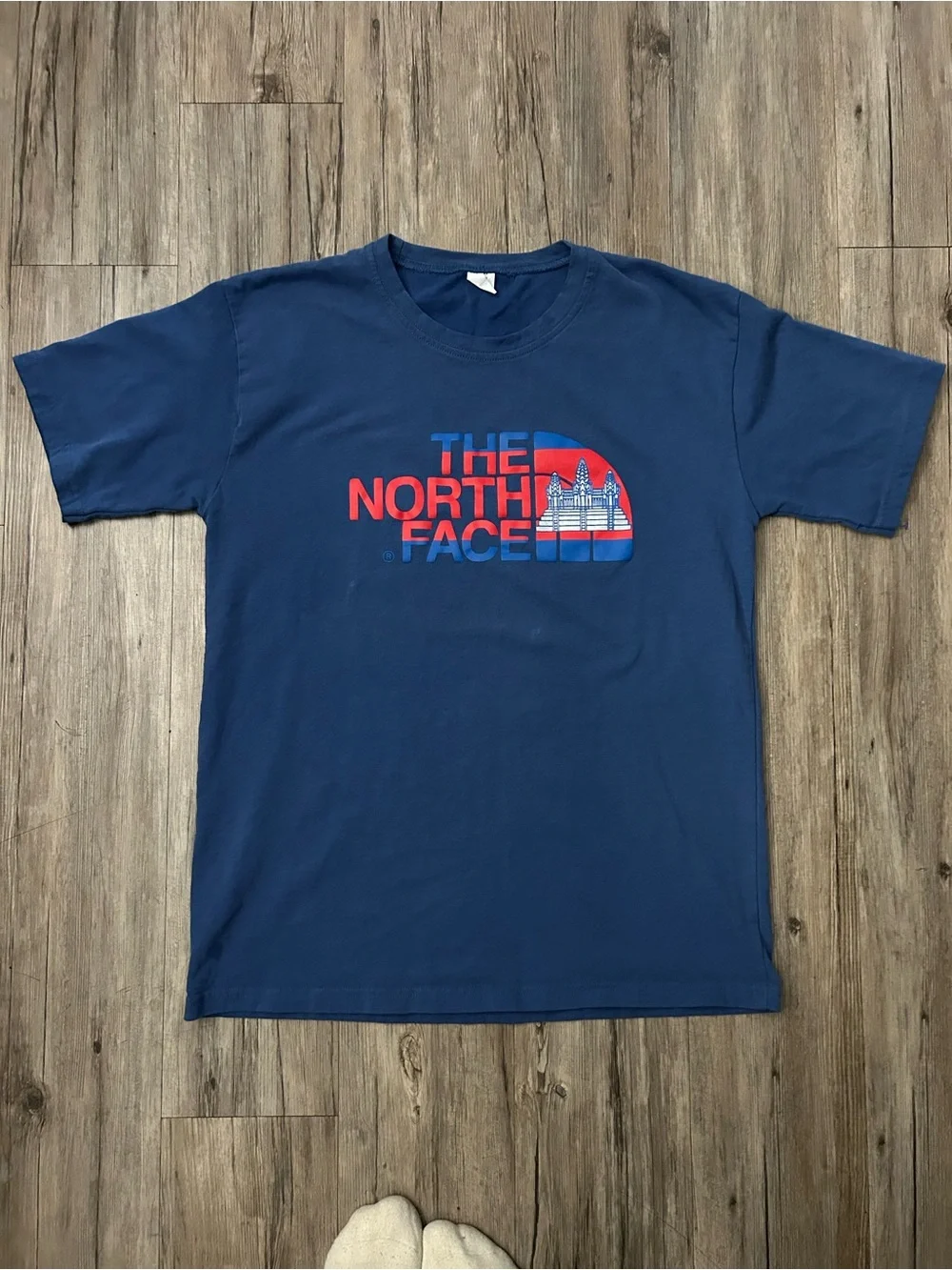 The North Face Navy Short Sleeve Logo Tee with Red & Blue Graphic